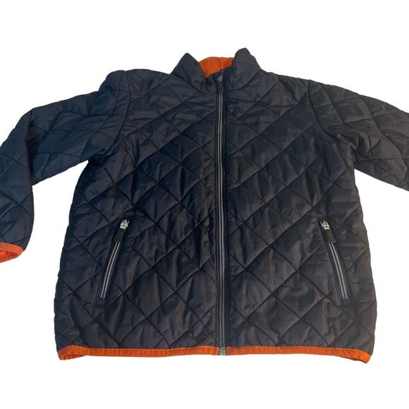 Lands’ End Boy’s Puffer Jacket Boy’s Size Large 6X / 7 Dark Blue Orange Full Zip - Picture 1 of 13